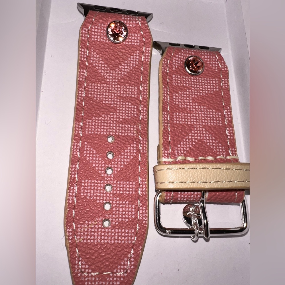 🩷NEW Upcycled pink MK Michael Kors, leather Apple Watch band